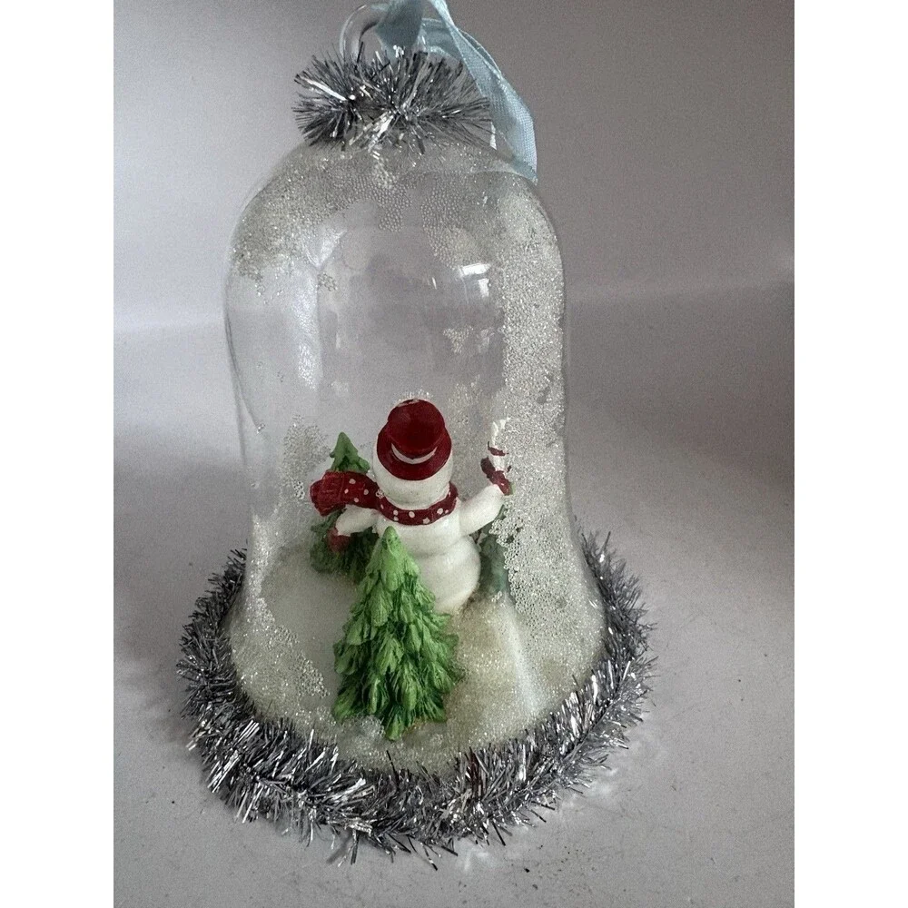 VTG Cloche Glass Done Snowman Tinsel Christmas Ornament  Red Hat And Scarf